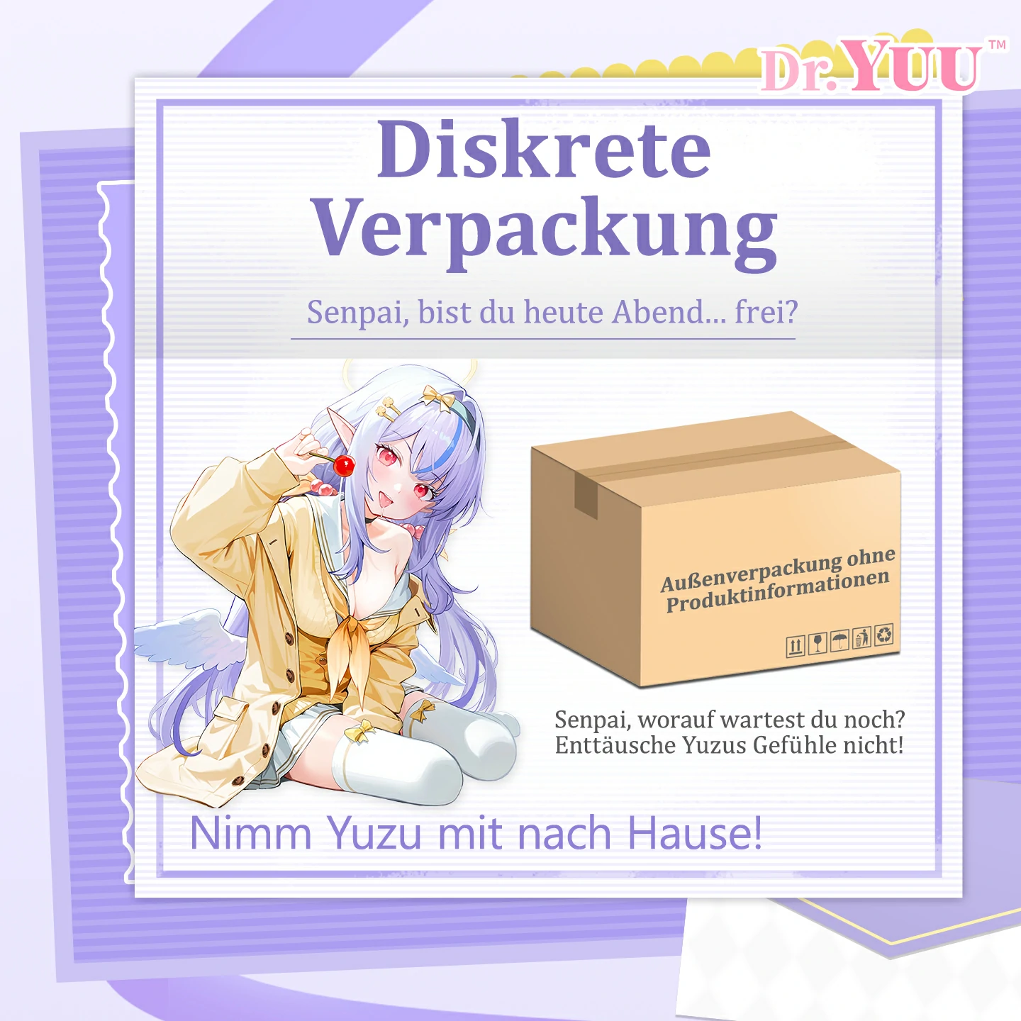 Diskrete neutrale Versandverpackung des Dr.YUU Yuzu Mund-Masturbators ohne sichtbare Produktangaben