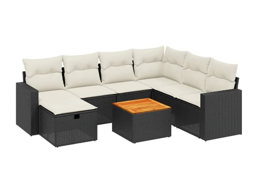 Set de sofás de jardín 8 piezas y cojines ratán sintético negro rhyk84906