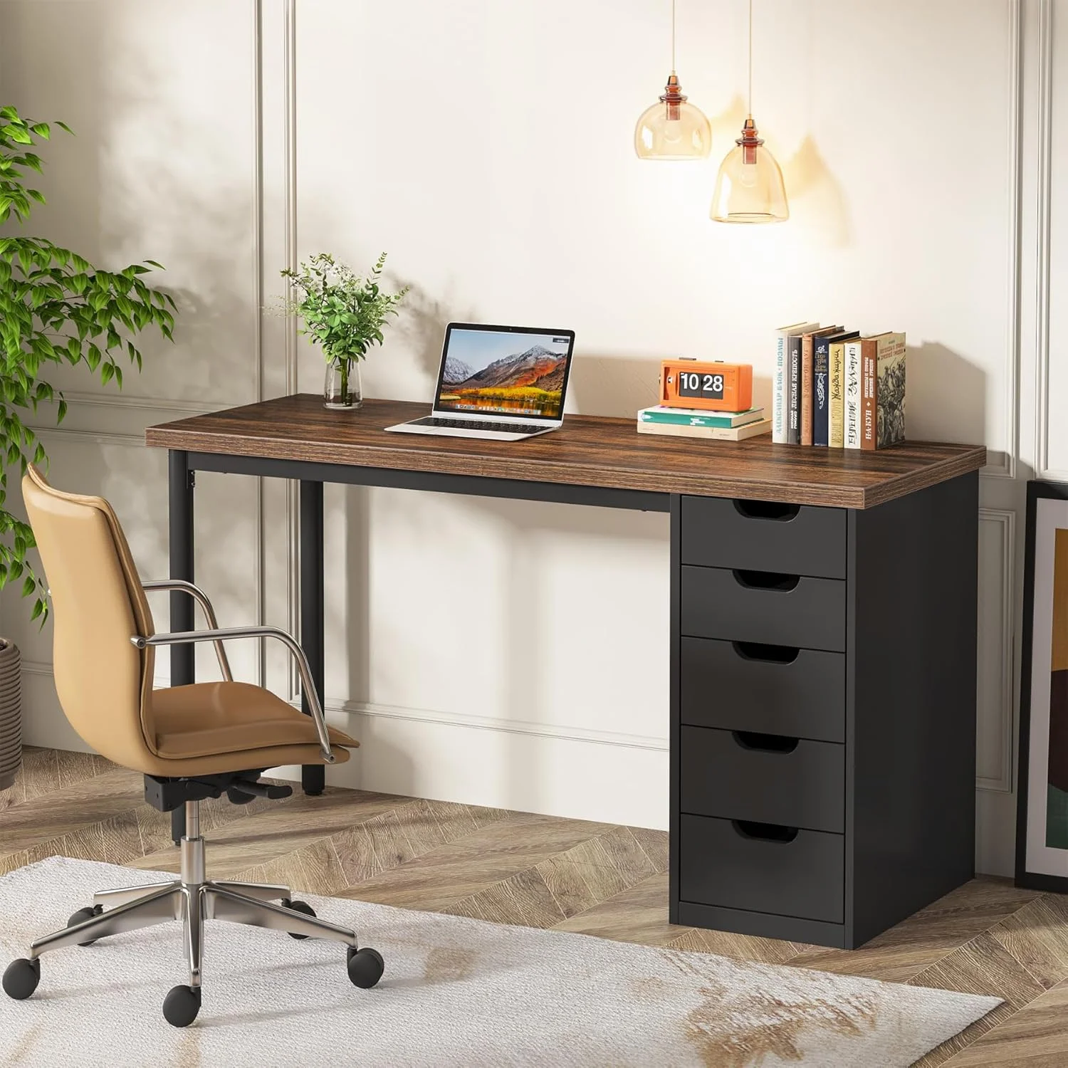 Tribesigns 47 inches Vanity Desk with 5 Drawers, Rustic Makeup Dressing Table with Storage, Modern Simple Computer Desk for Women, Girls (Brown) - Image 18