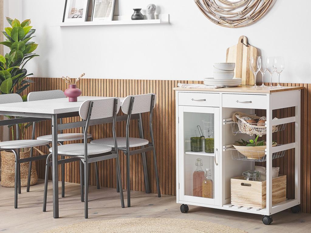 Carrito de cocina blanco/madera clara BOVES