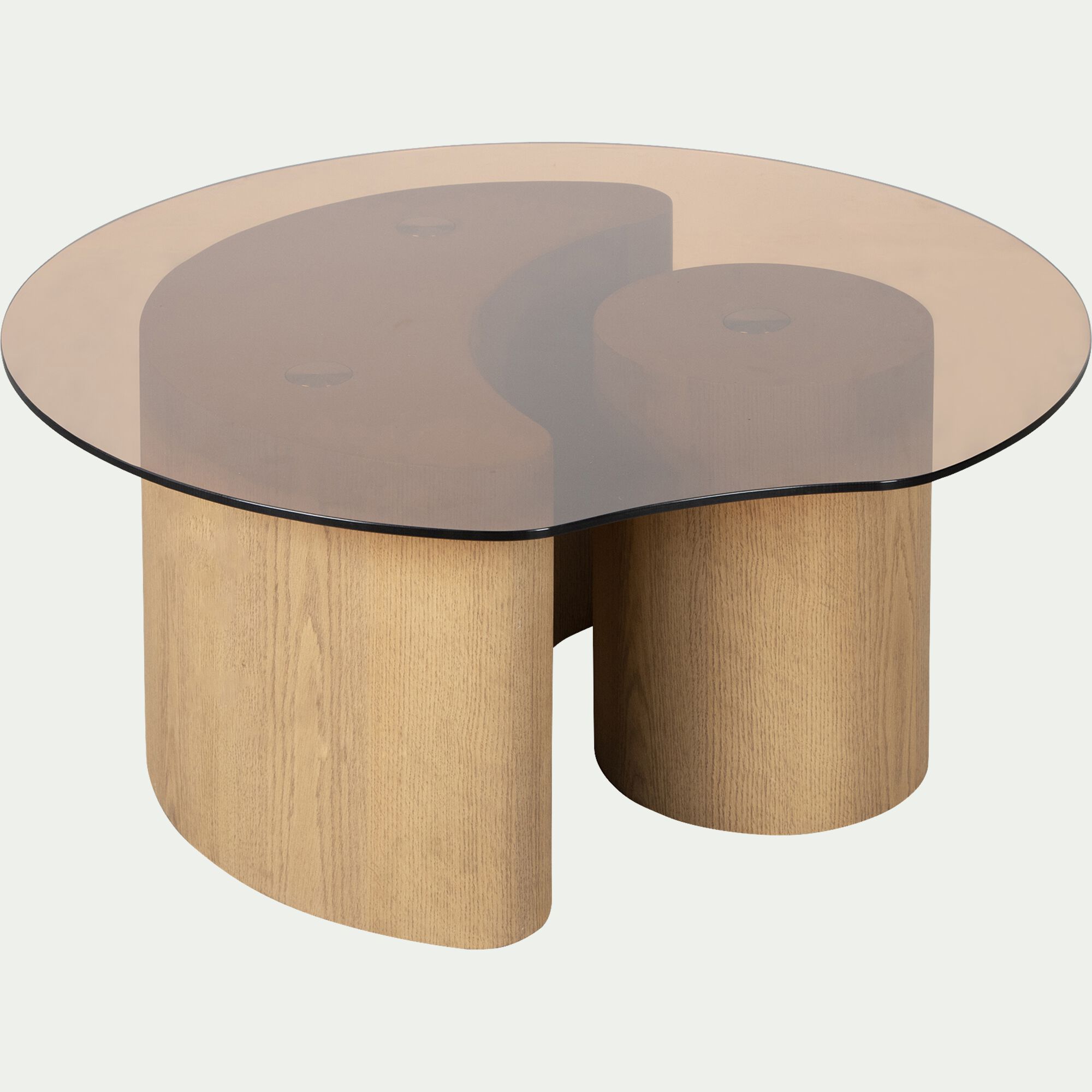 LUNELLE - Table basse en métal et verre D80xH38cm - marron