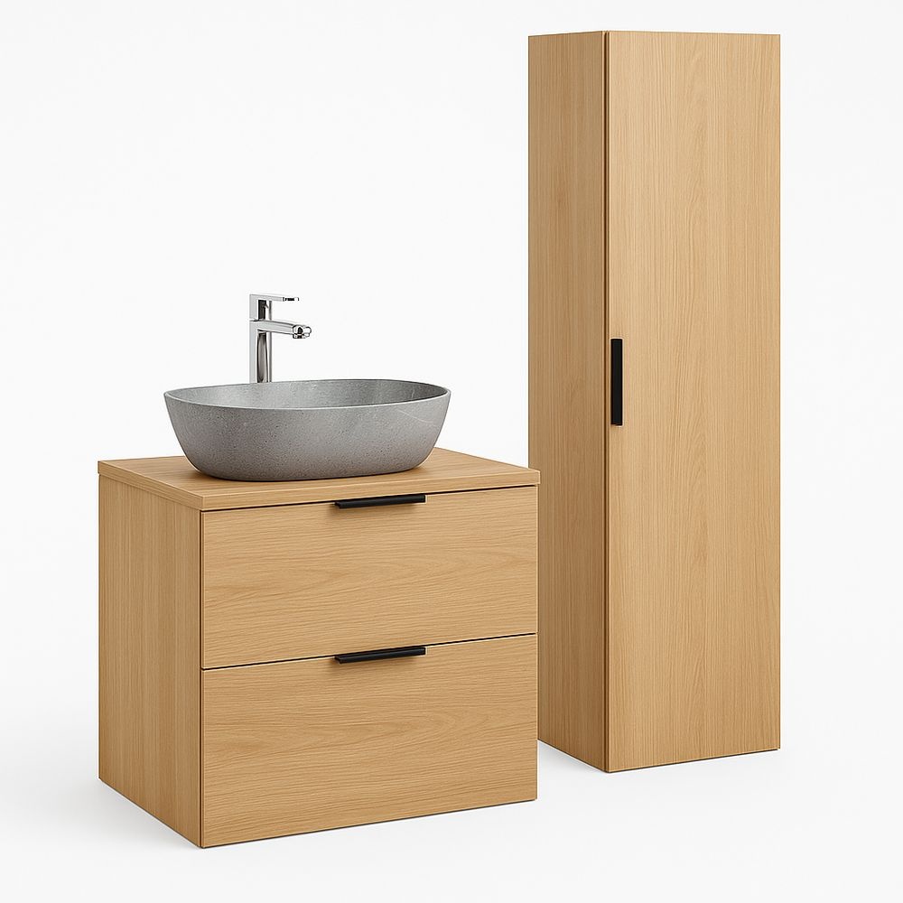 Mueble de baño madera lavabo armario almacenamiento contemporáneo 80x45x60cm roble baño