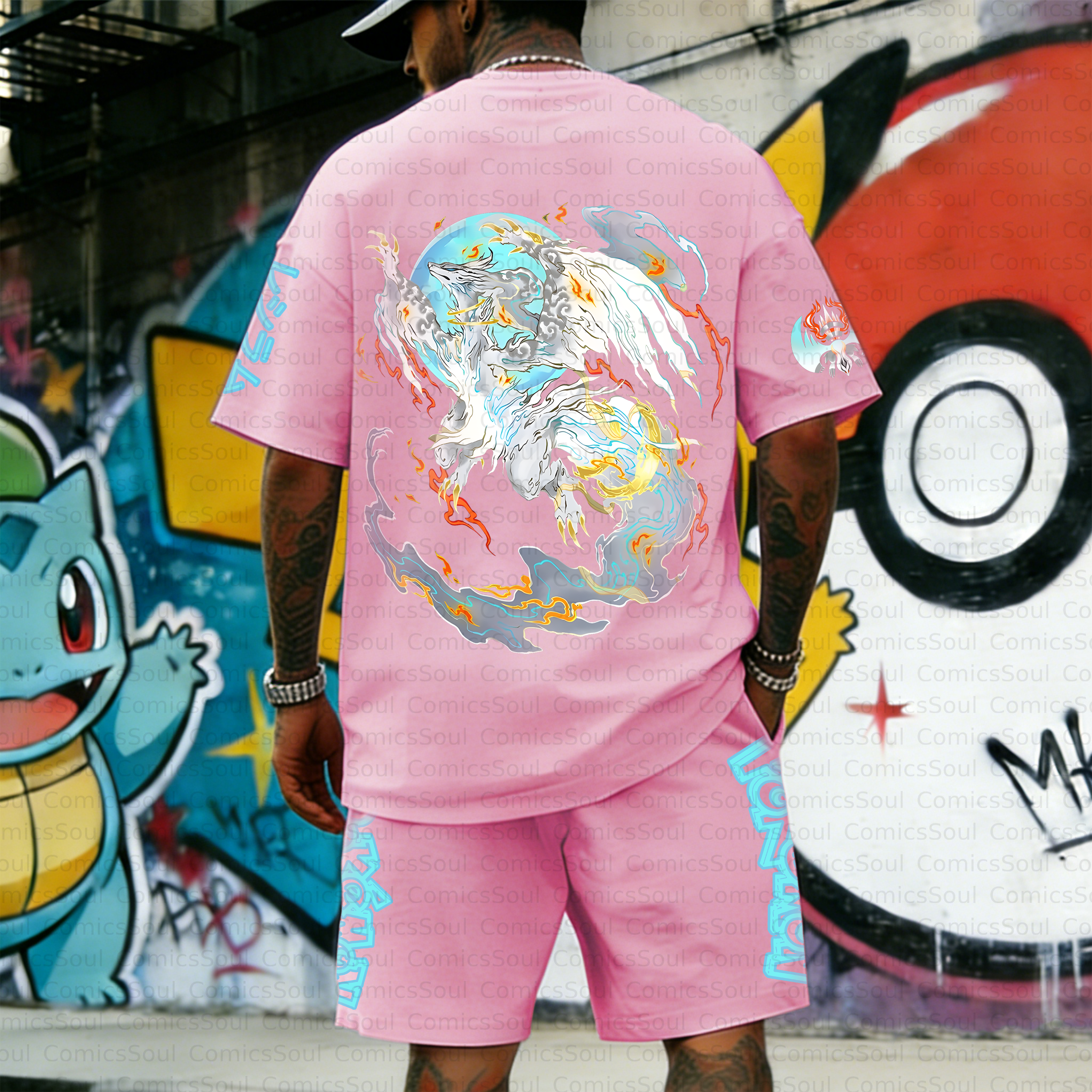 Unisex Anime Inspired Vintage T-shirt& Shorts 2 Pieces Set