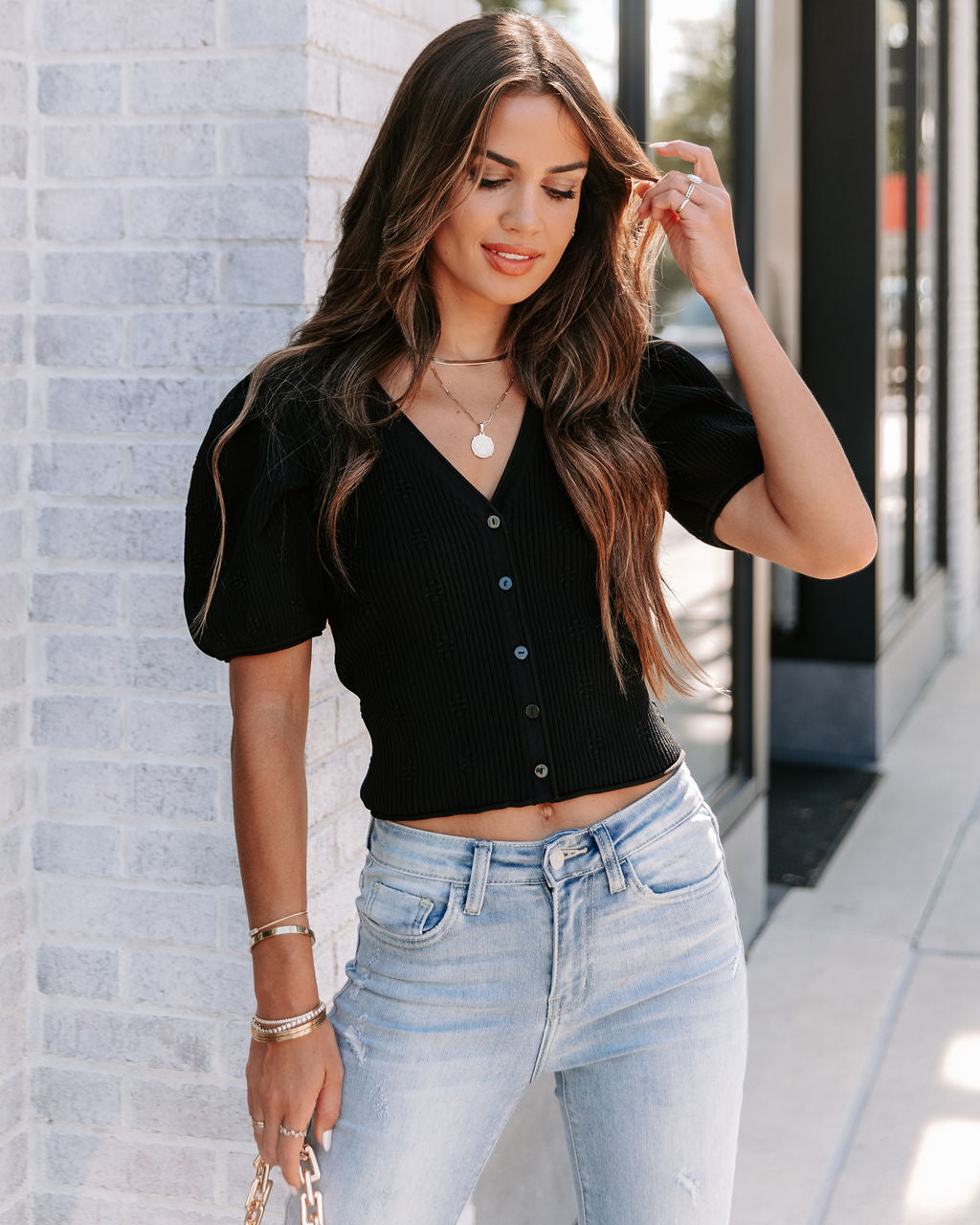 Sweetest Doll Ribbed Puff Sleeve Top - Black - FINAL SALE - Se7enfashion