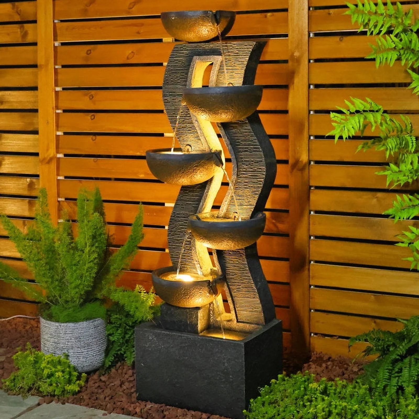 6-Tiered Garden Water Fountains Large Outdoor Fountains and Waterfalls with Light for Patio Yard Porch Pool Decor - Image 2