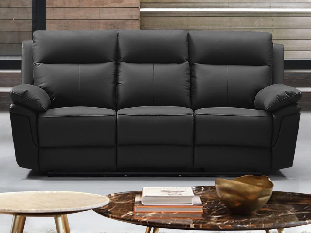 Sofá relax mecánico 3 plazas piel búfalo negro