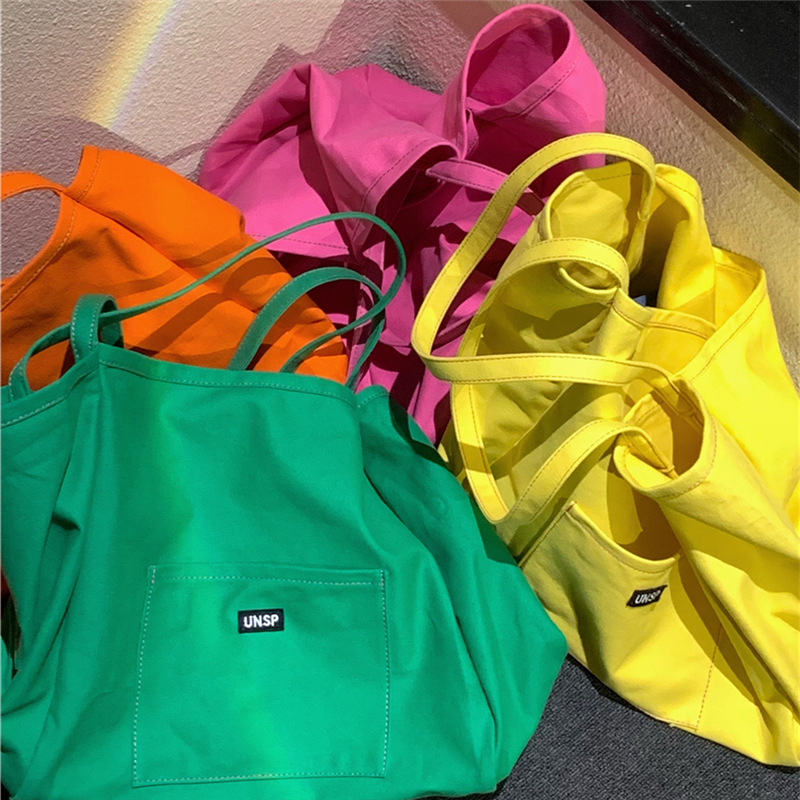 Huanghuangjia Solid Color Canvas Bag 2021 New Ins Women's Bag Large Capacity Simple Korean Style Single Shoulder Artistic Crossbody Bag