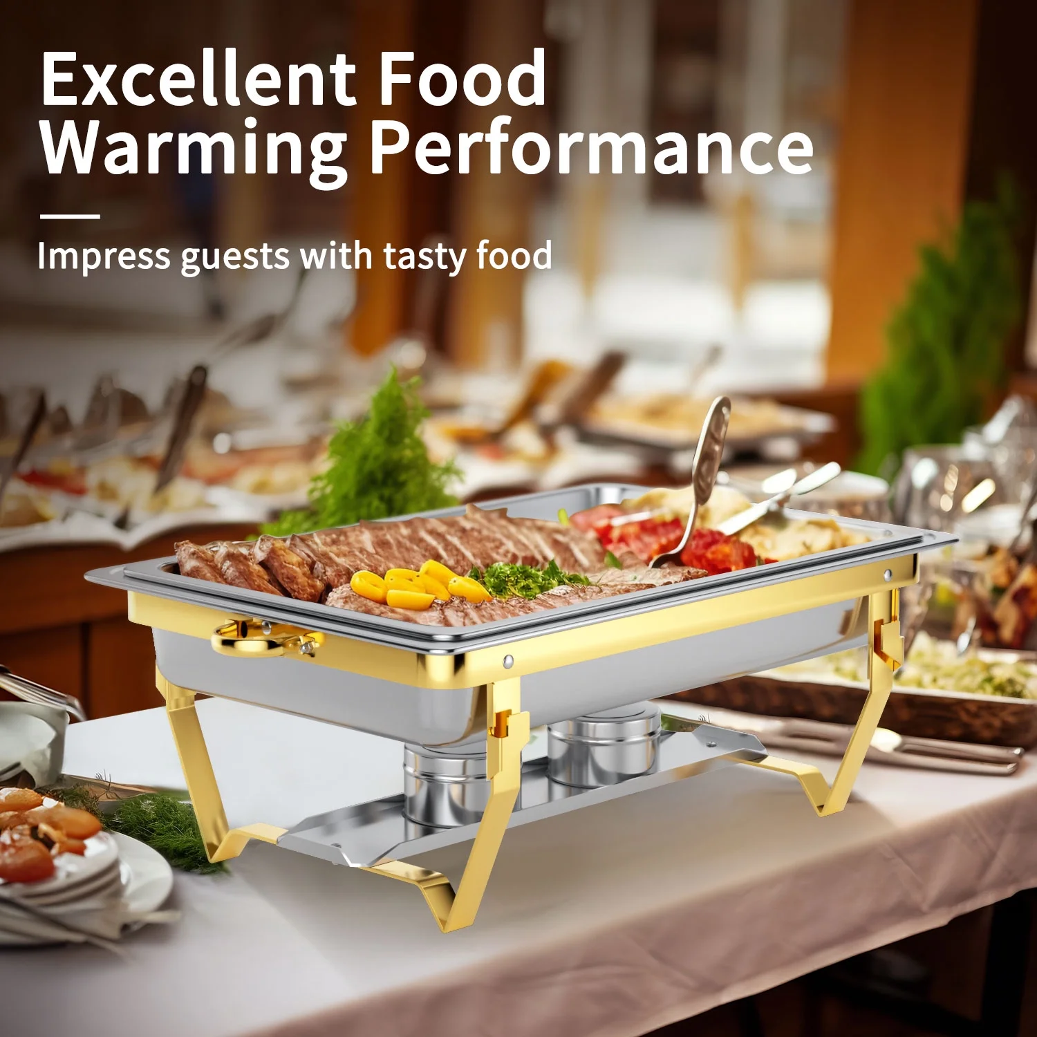 Chafing Dish Buffet Set 4 Pack: TINANA 8QT Stainless Steel Chafing Dishes for Buffet, Chafers and Buffet Warmers Sets for Parties, Events, Wedding, Camping, Dinner-Gold - Image 3