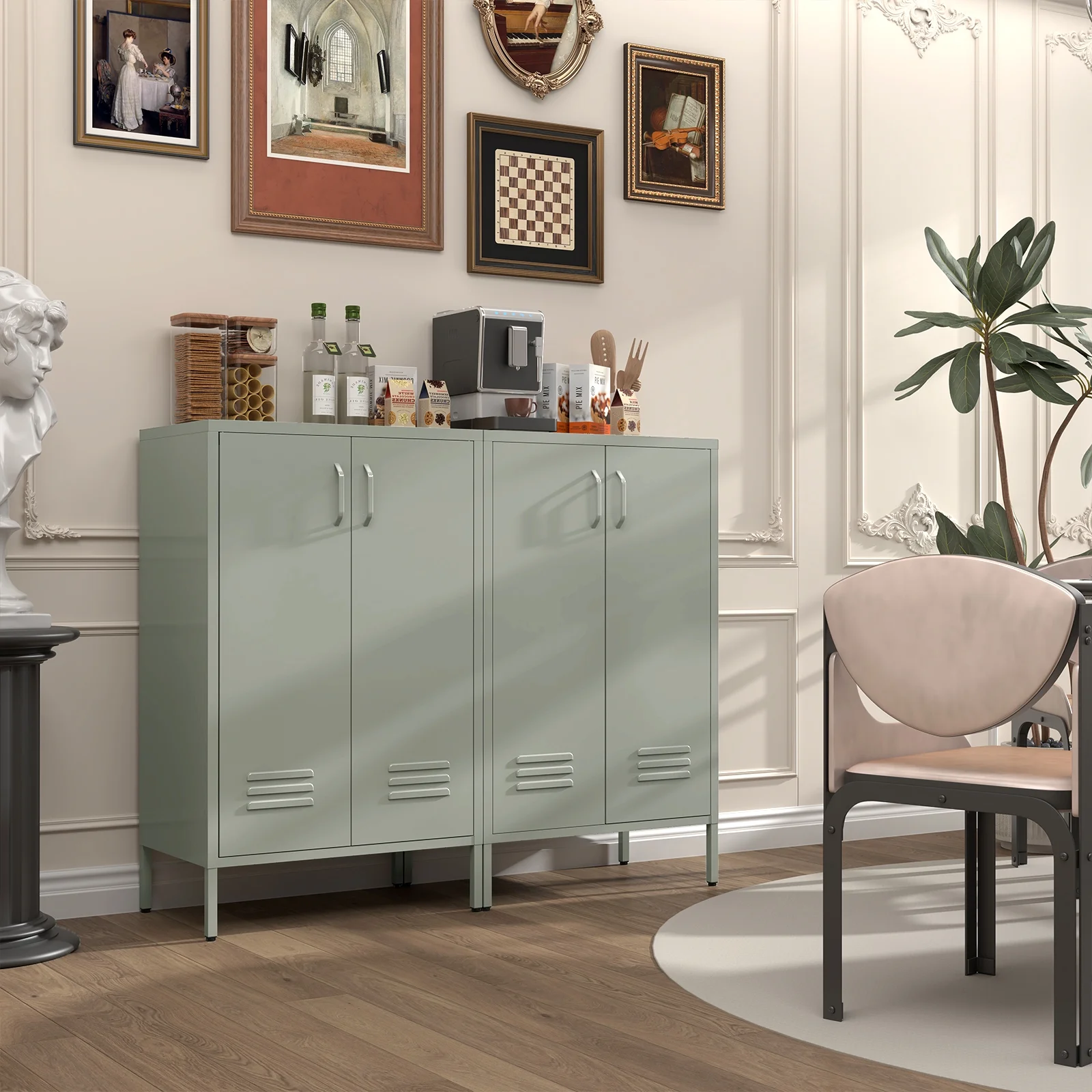 Marcree Green Metal Cabinet,2 Door Accent Cabinet,Metal Locker Cabinet with Legs,Sideboard Cabinet with Adjustable Shelves,Locker Storage Cabinet for Living Room,Entryway - Image 9