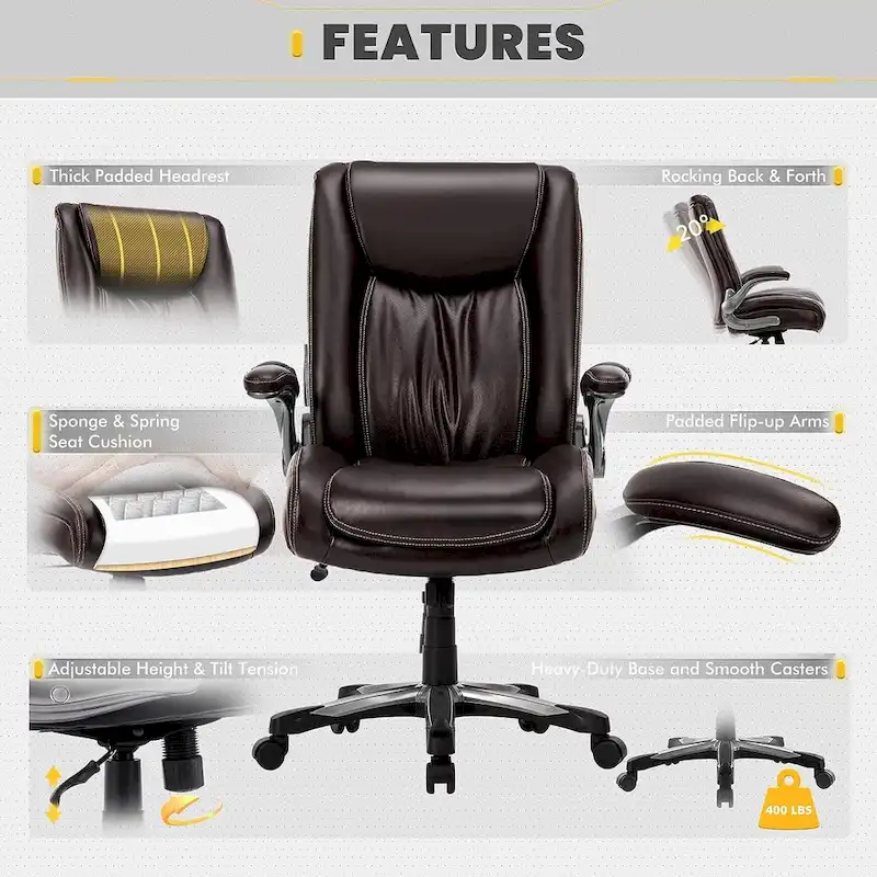Ergonomic Office Chair with High Back Flip Up Armrests and Rolling Base