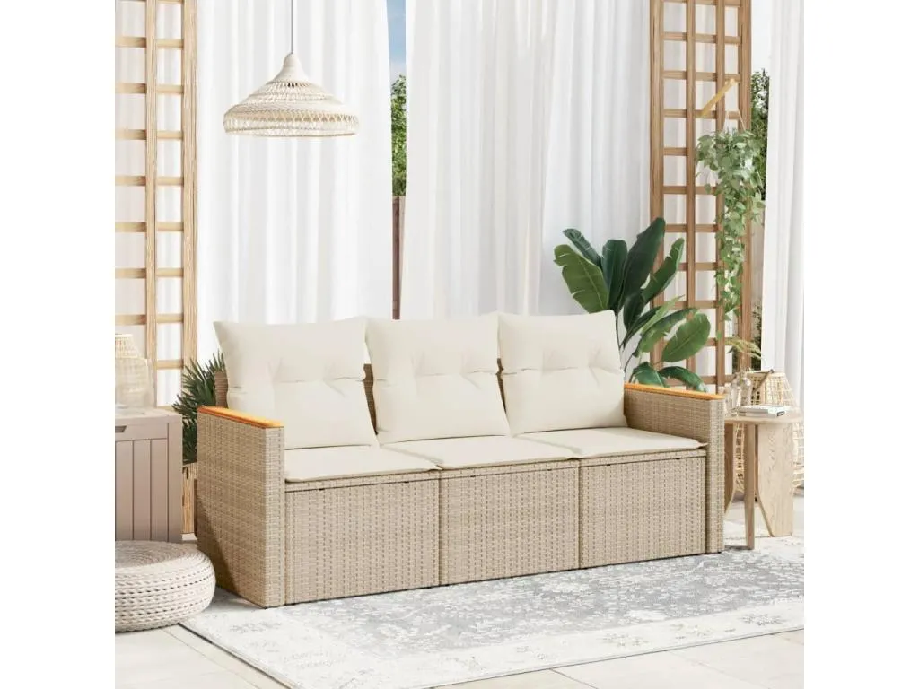 Sancaldeco Juego de sofás de jardín con cojines beige 3 pzas ratán PE ROMZ00140