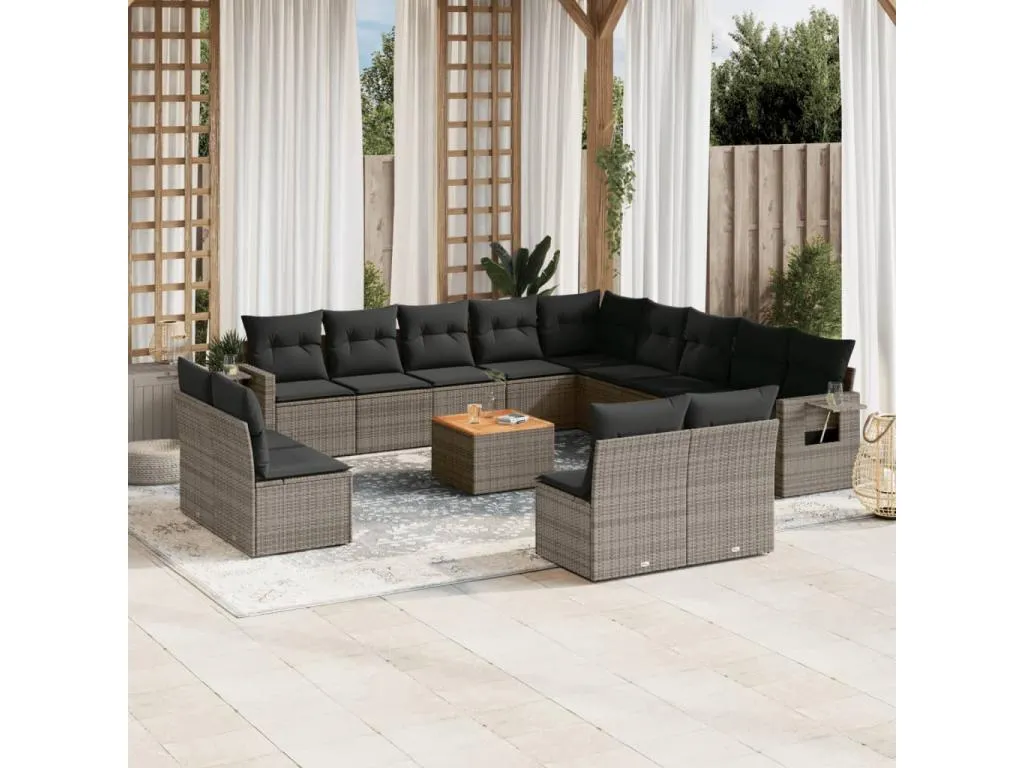 Set de sofás de jardín 14 pzas con cojines ratán sintético gris hqfc61481