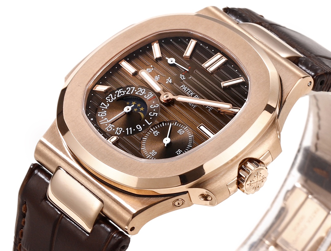 Patek Philippe Nautilus Moon Phases Rose & White Gold Slate Brown Dial 5712GR 001