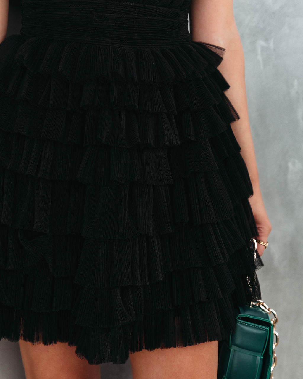 Hello Lover One Shoulder Tiered Tulle Mini Dress - Black - Se7enfashion