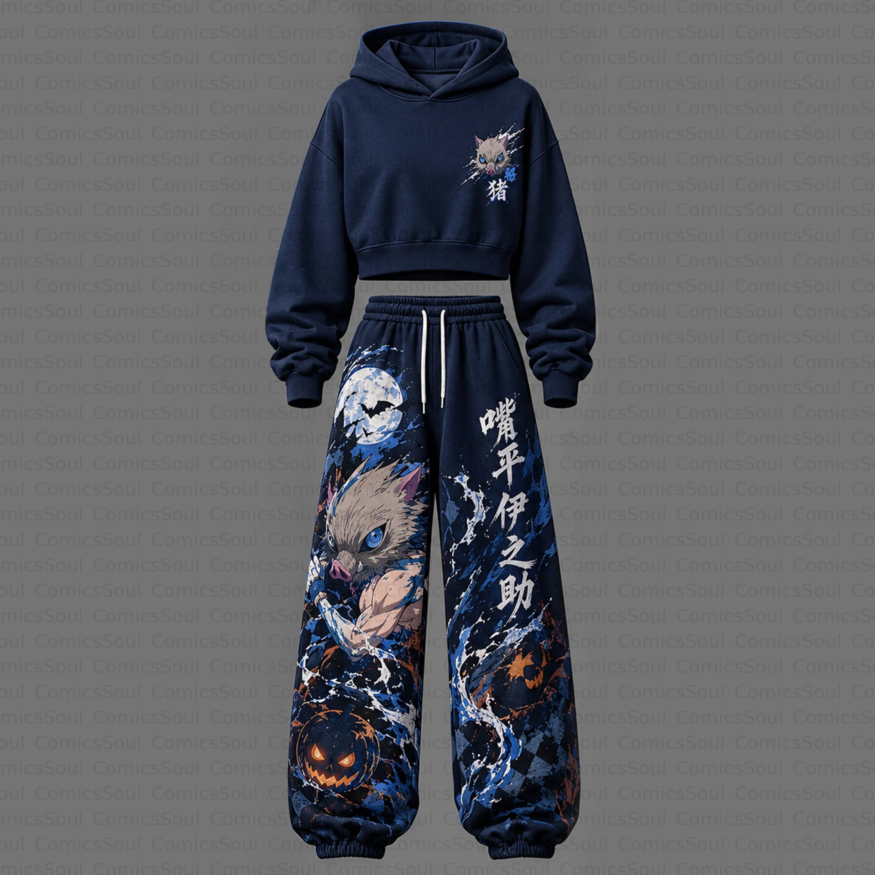 Demon Slayer Cropped Long Sleeve Hoodie & High Waist Jogger Pants Two Piece TeeThreads Sustain the Scene with Custom Apparel
