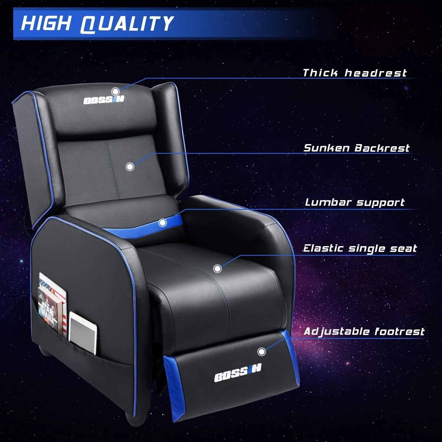 PUKAMI Gaming Recliner Chair for Adults 400lbs Racing Style Sofa Big and Tall PU Leather Recliner Seating Modern Ergonomic Lounge Recliner Chair Comfortable Home Movie Theater for Living Room - Image 11