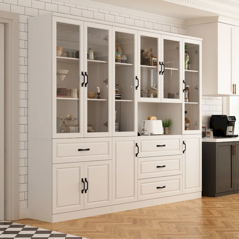 78.7-Inch Modular White Curio Cabinet with Glass Doors for Buffet Display