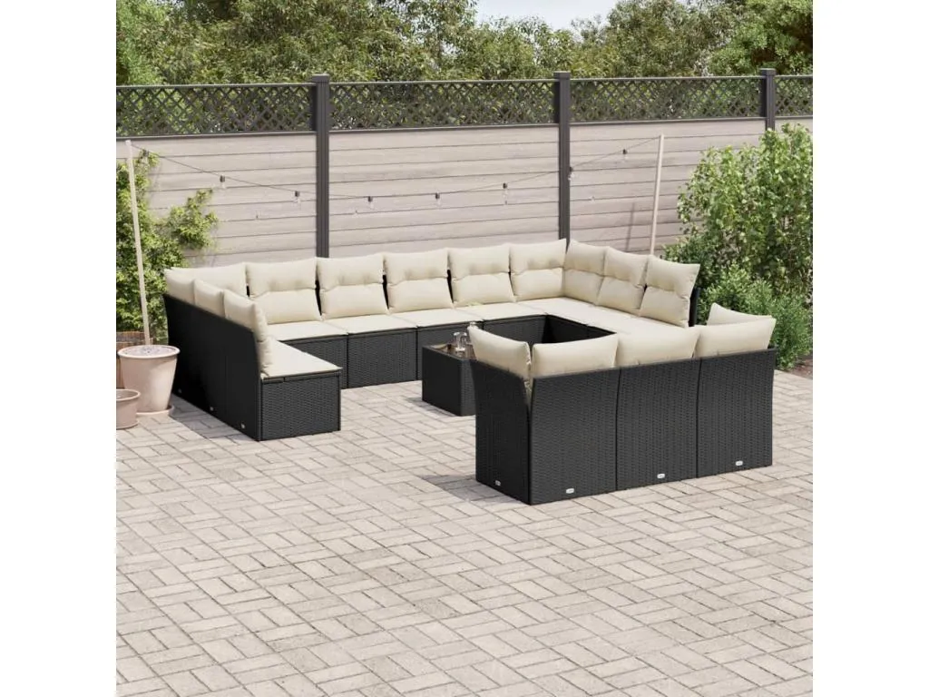 Set sofás de jardín 14 piezas con cojines ratán sintético negro 37658TRCJ