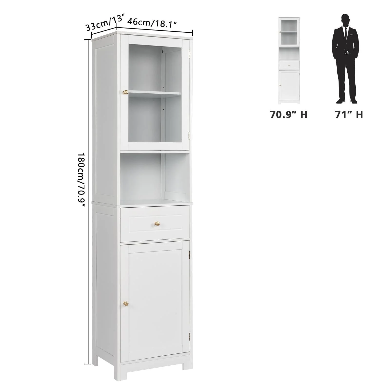 Ktaxon Large Bathroom Tall Storage Cabinet Organizer, Freestanding Line Tower Pantry Cabinet with Adjustable Shelves and 2 Cupboards for Kitchen Living Room Bedroom Office, 18"x13"x71", White - Image 2