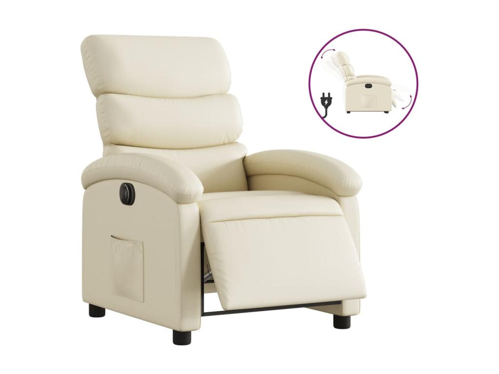 Sillón reclinable eléctrico de cuero sintético crema