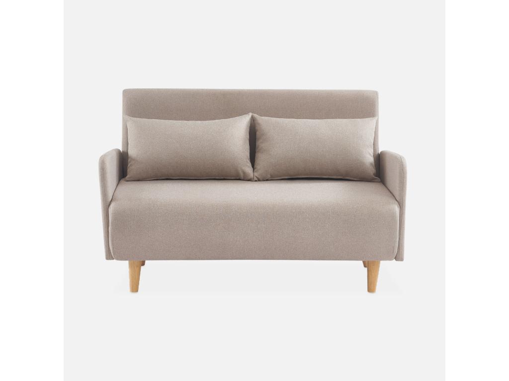 Sofá cama con patas de madera de 2 plazas beige
