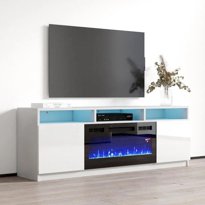 Modern 63-Inch TV Stand with Reno 05 Electric Fireplace