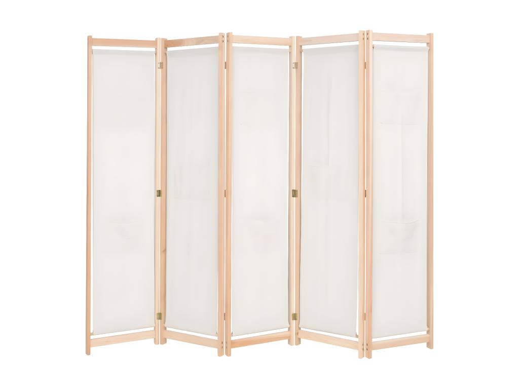 Biombo divisor 5 paneles de tela crema 200x170x4 cm