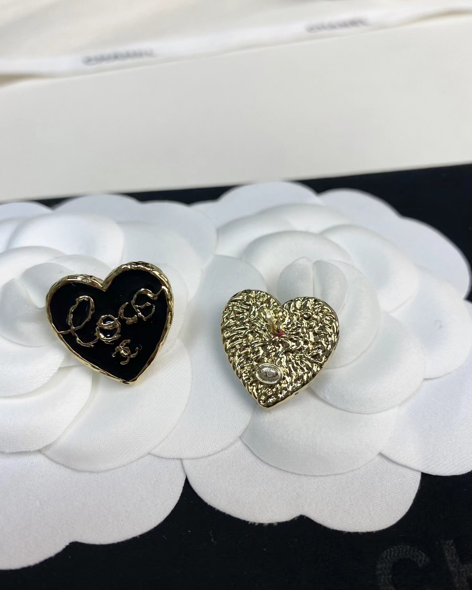 Chanel Black Love Heart Stud Earrings - Original Replica Club