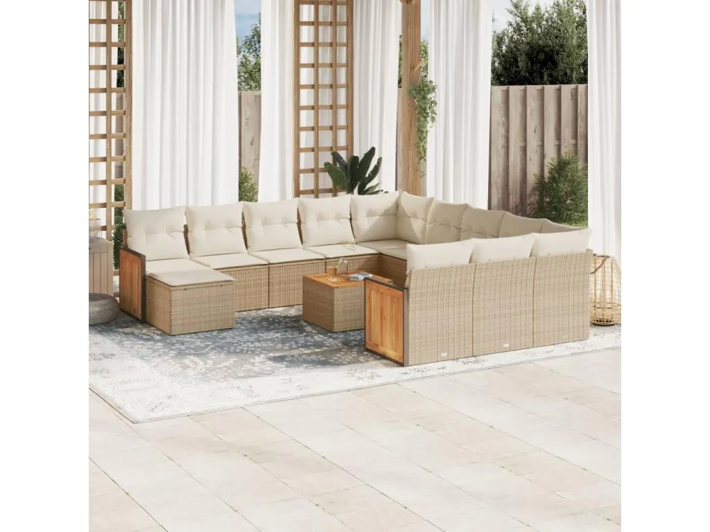 Set sofás de jardín con cojines 13 pzas ratán sintético beige