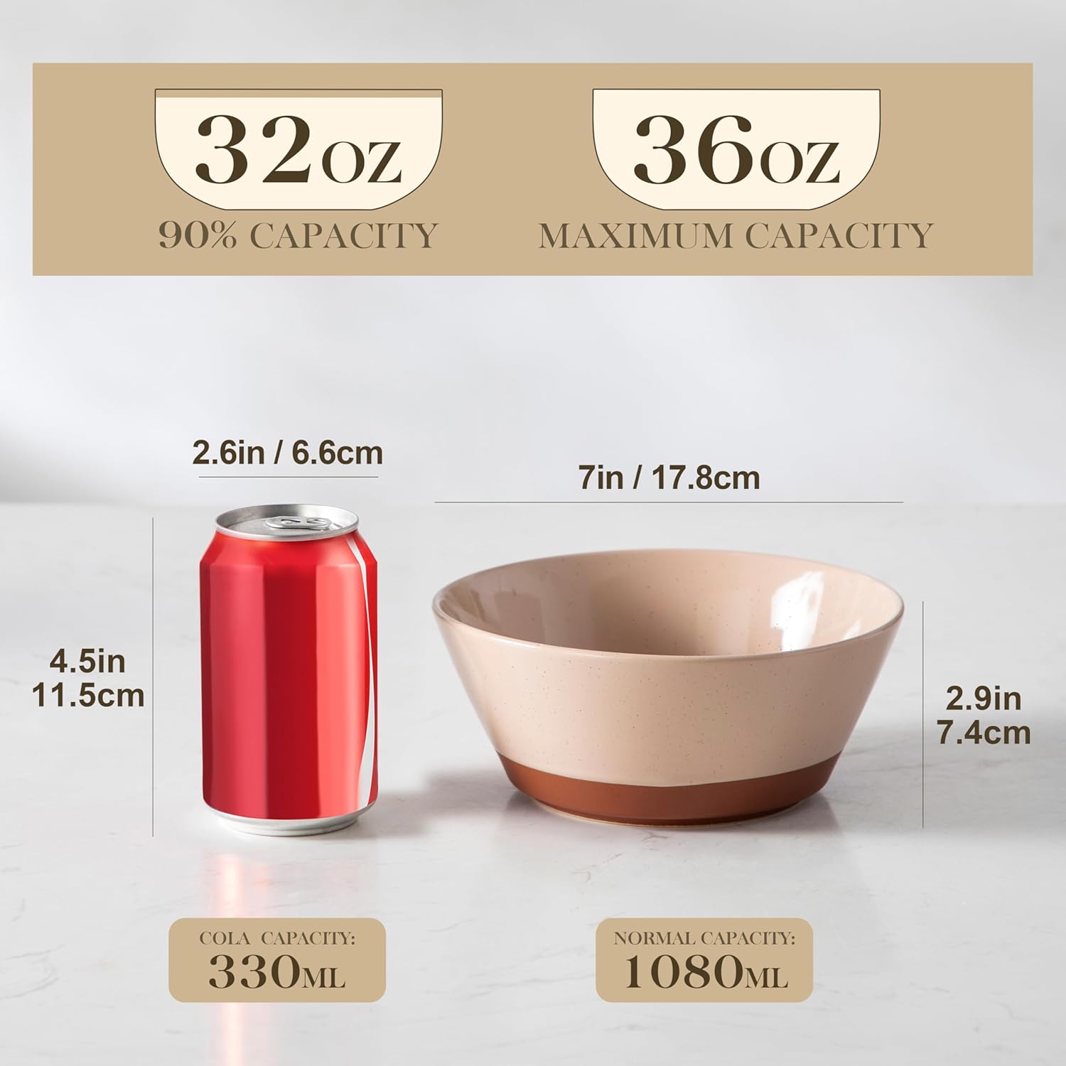MALACASA Soup Bowls, Ceramic Salad Bowls Set of 4, 36oz Ceramic Bowls for Ramen, Cereal, Fruit and Pho, Microwave & Dishwasher Safe, Speckled Deep Bowls, Multicolor