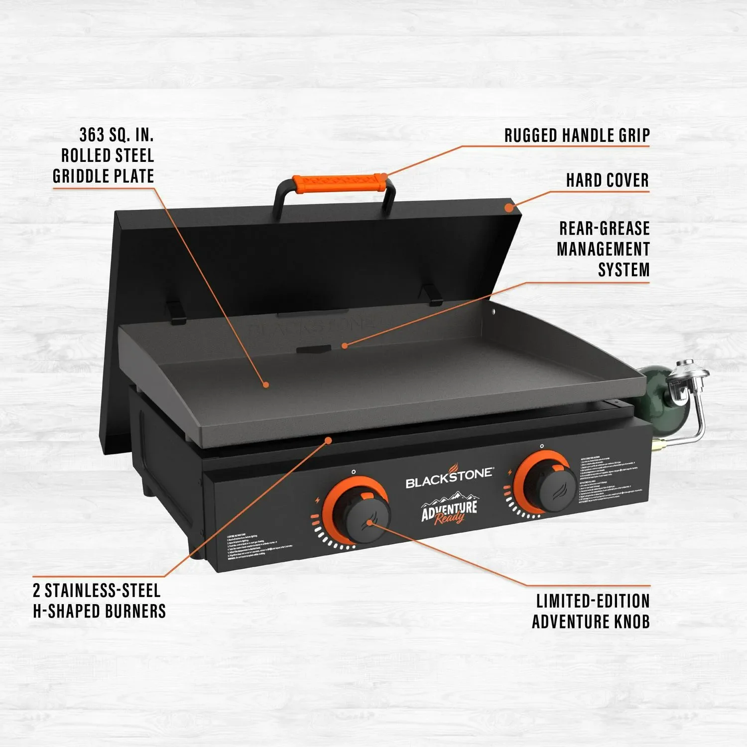 22 Propane Griddle Bundle, Black Includes Griddle, Hardcover, Carry Bag, 24,000 BTU Burners, Rear Grease System