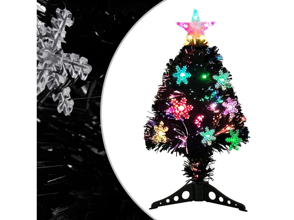 Árbol de Navidad artificial y soporte negro fibra óptica 64 cm