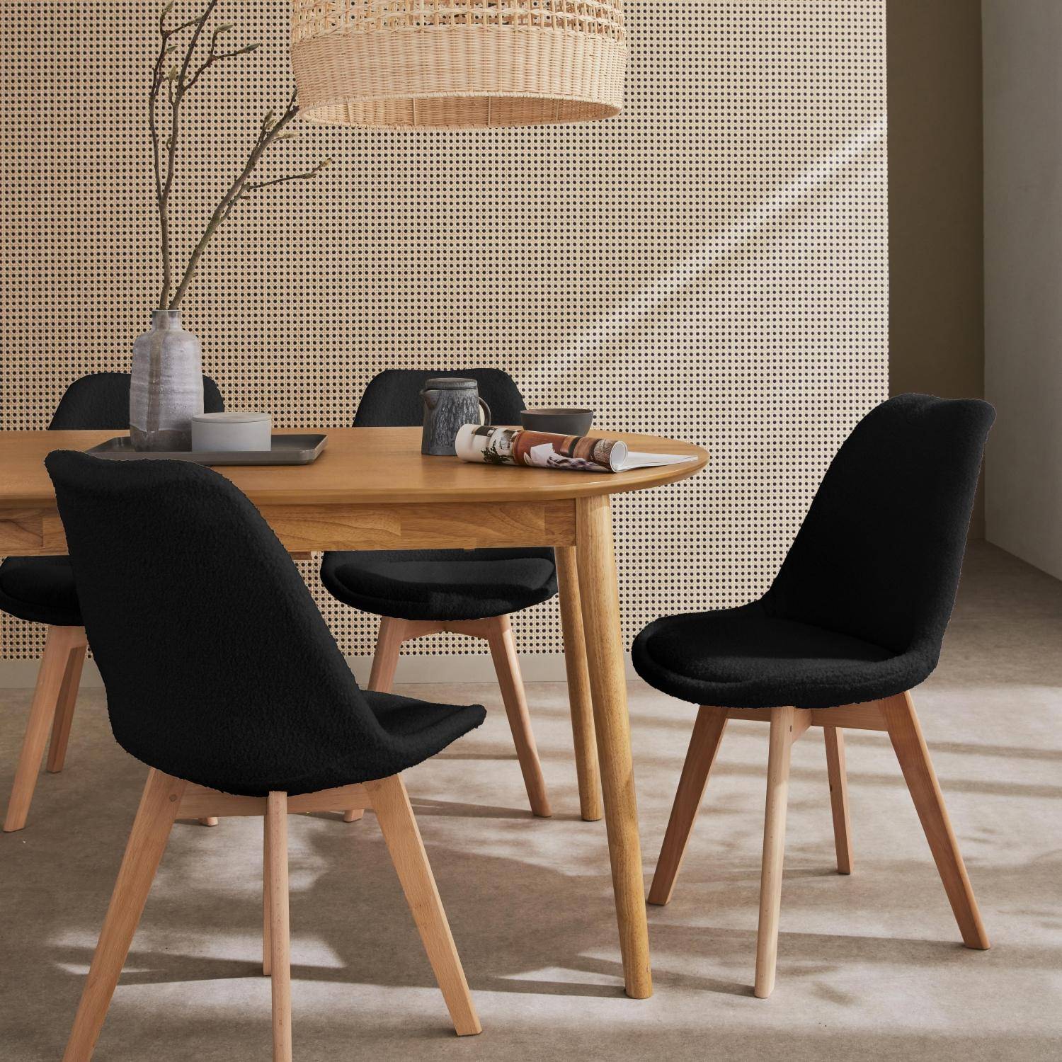 Nils borreguito - Silla escandinava de madera de haya  y borreguito, set de 4
