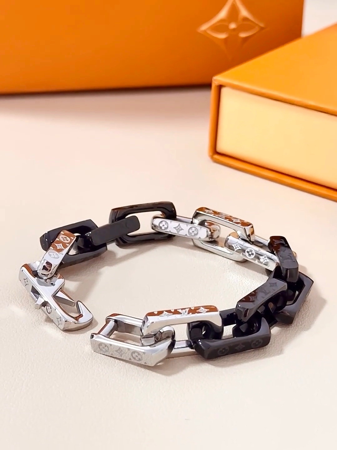 Louis Vuitton Silver and Black Mixed Color Monogram Bracelet - Original Replica Club