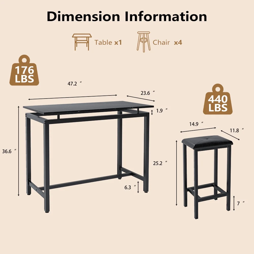 Counter Height Table Set of 5, Breakfast Bar Table and Stool Set, Minimalist Dining Table with Backless Stools, Wood Top Pub Table & Chair Set for Kitchen Apartment Bistro - Space Saving - Image 37