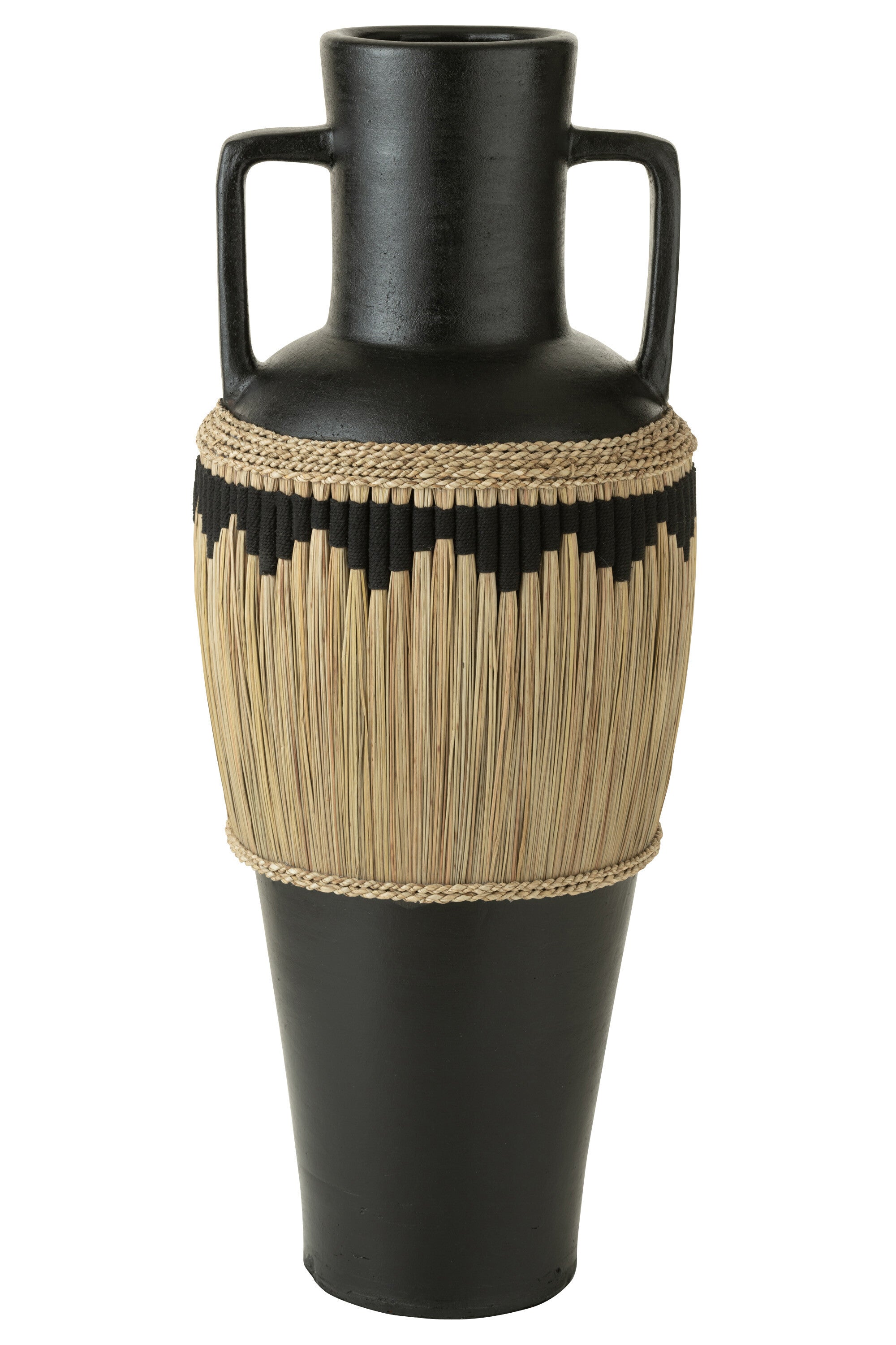 J-Line vaas Motief + Handvaten - terracotta gras - zwart nat