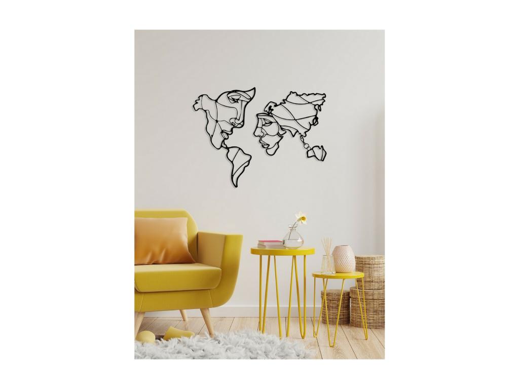 Decoración de Metal Mapa del Mundo 9, Negro, 28x1,5x45 cm, Hogarlujo