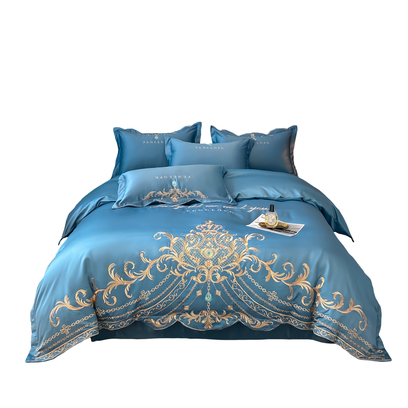 High Quality Ice Silk Cotton Bedding Set European Style Four Piece Bed Sheet Set With Embroidery