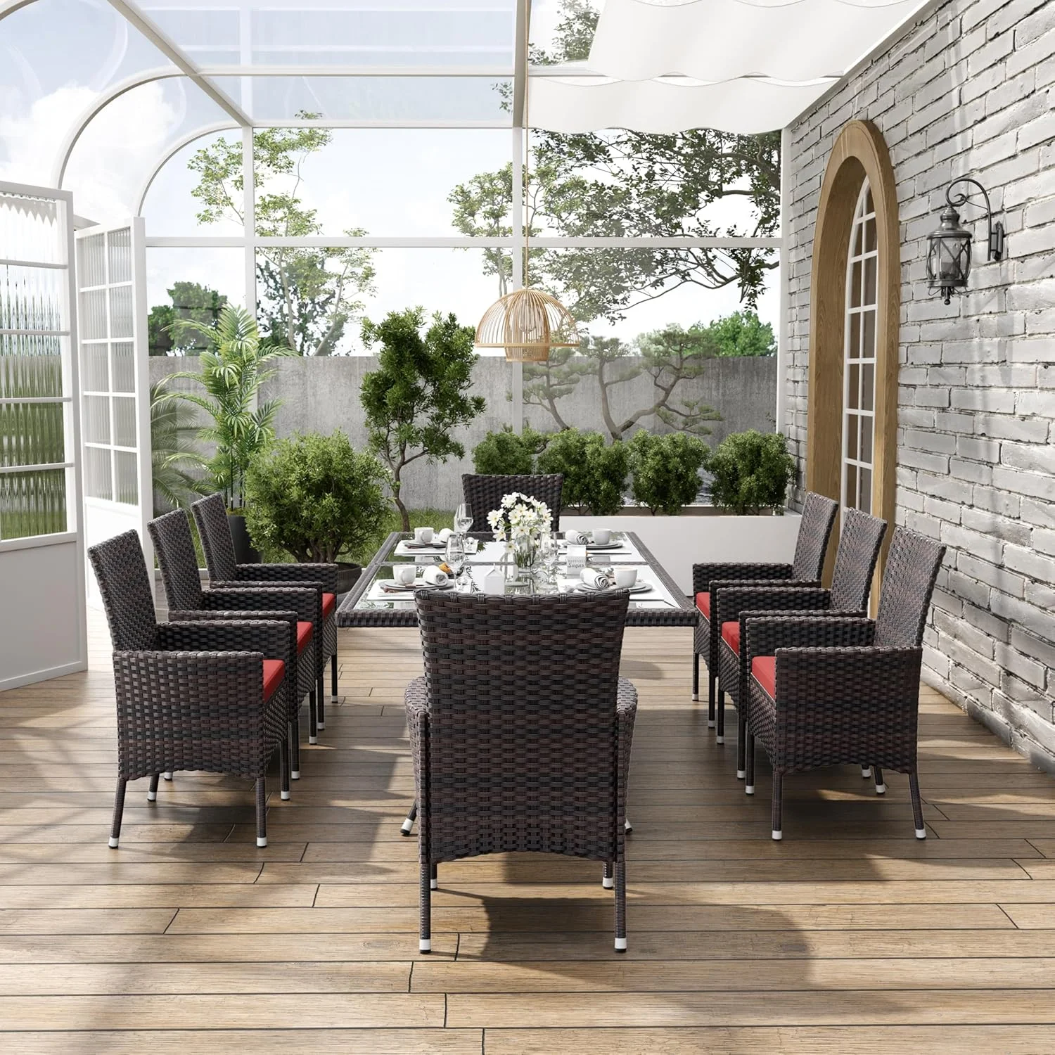 ALAULM 5 Pieces Patio Dining Set Outdoor Rattan Furniture with Square Glass Tabletop 4 Chairs with Cushions for Patio, Backyard Outdoor Kitchen Lawn & Garden Blue - Image 25