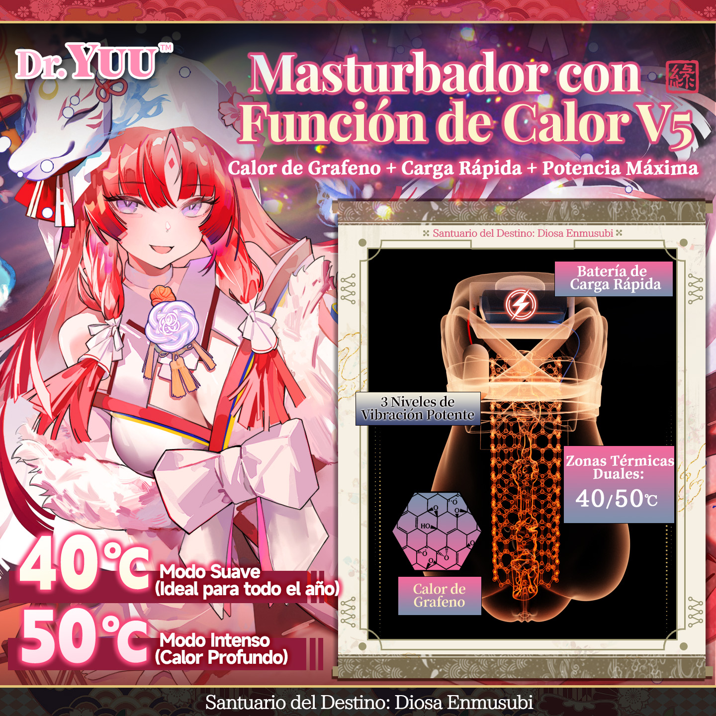Dr.YUU Masturbador con Función de Calor V5 - Novedad,Vibrador,Calentador,Realista