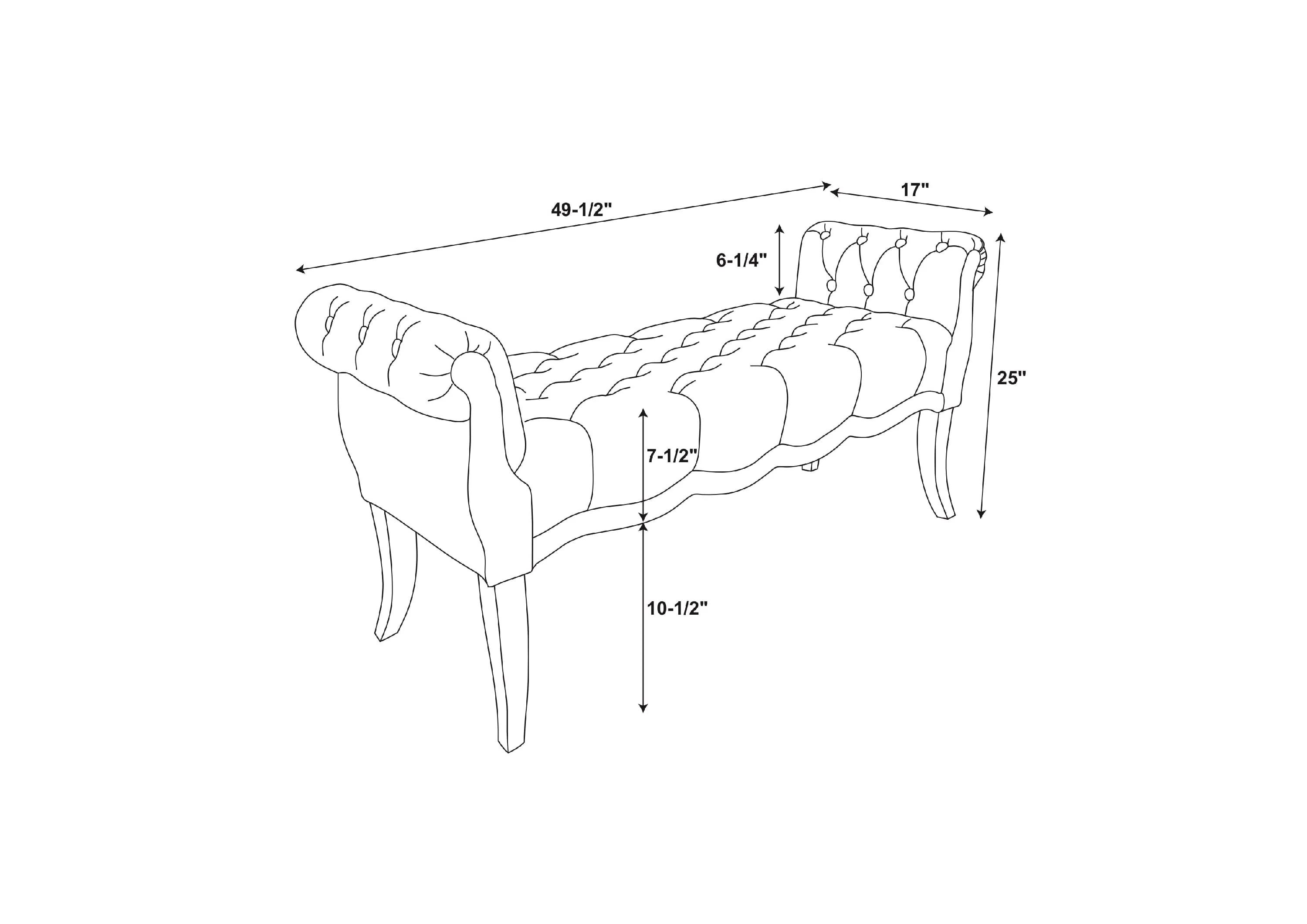 Linon Menlo Rolled Arm Button Tufted Bench, Dark Walnut Finish with Natural Fabric - Image 9