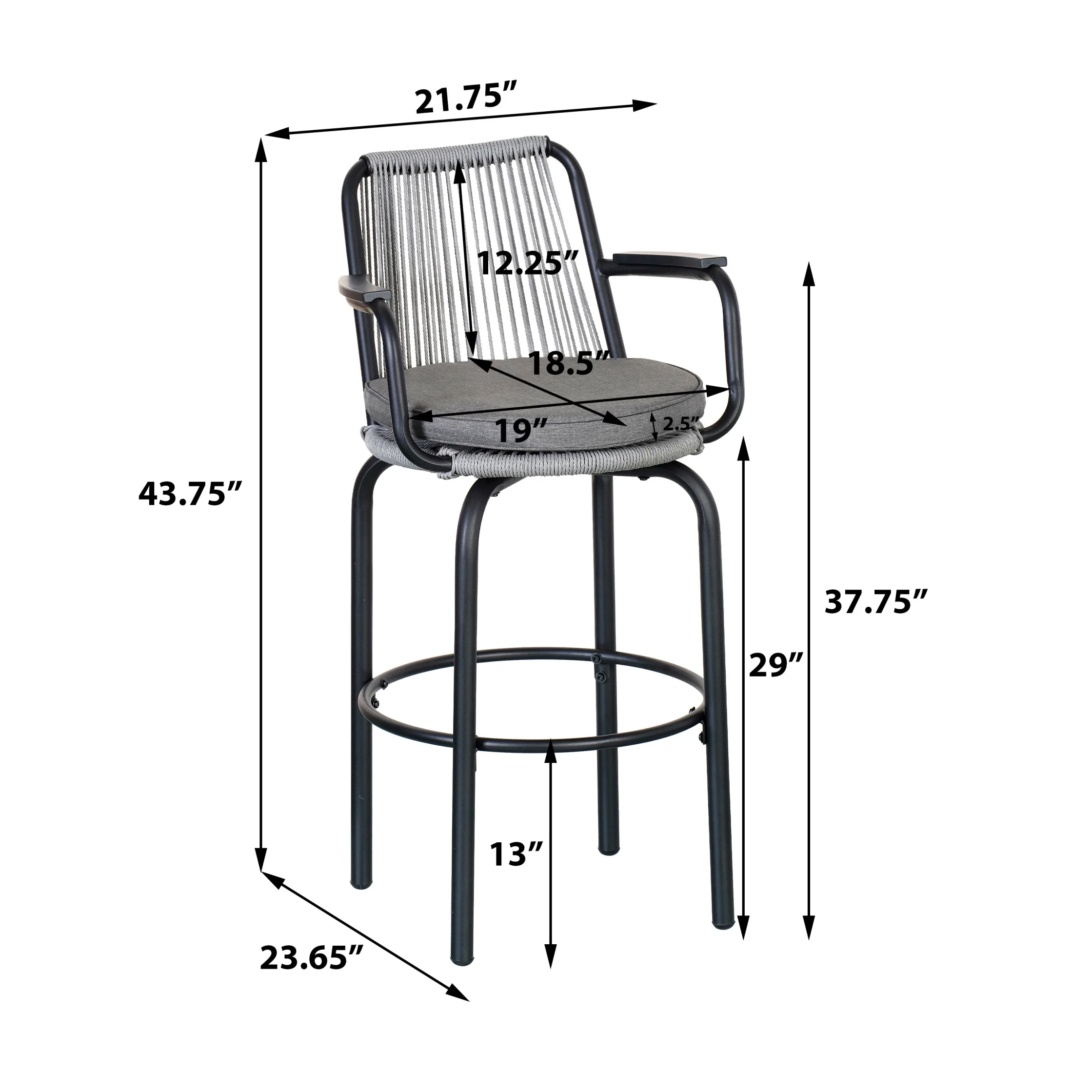 Lyric Modern 29" Outdoor Patio Bar Stools, Bar Chairs with Wood Grain Finish Frame with Hand-Woven PE Rattan Rope, Removable Cushions, Teak+Beige, Set of 2 - Image 11