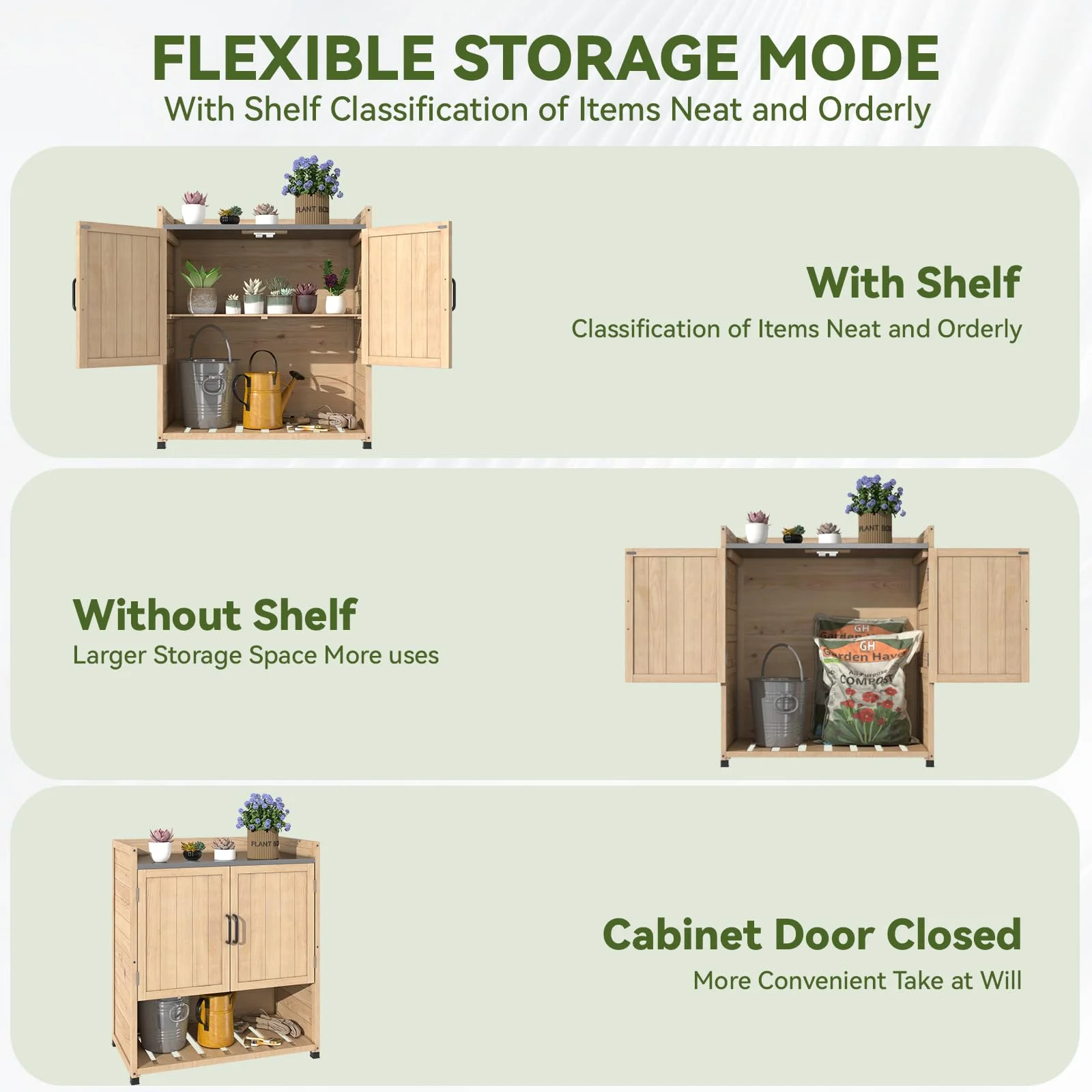 YODOLLA Potting Bench, Wooden Outdoor Storage Cabinet with Adjustable Shelf, Patio Storage with Metal Tabletop, Potting Table for Garden, Patio and Lawns, Gray - Image 22