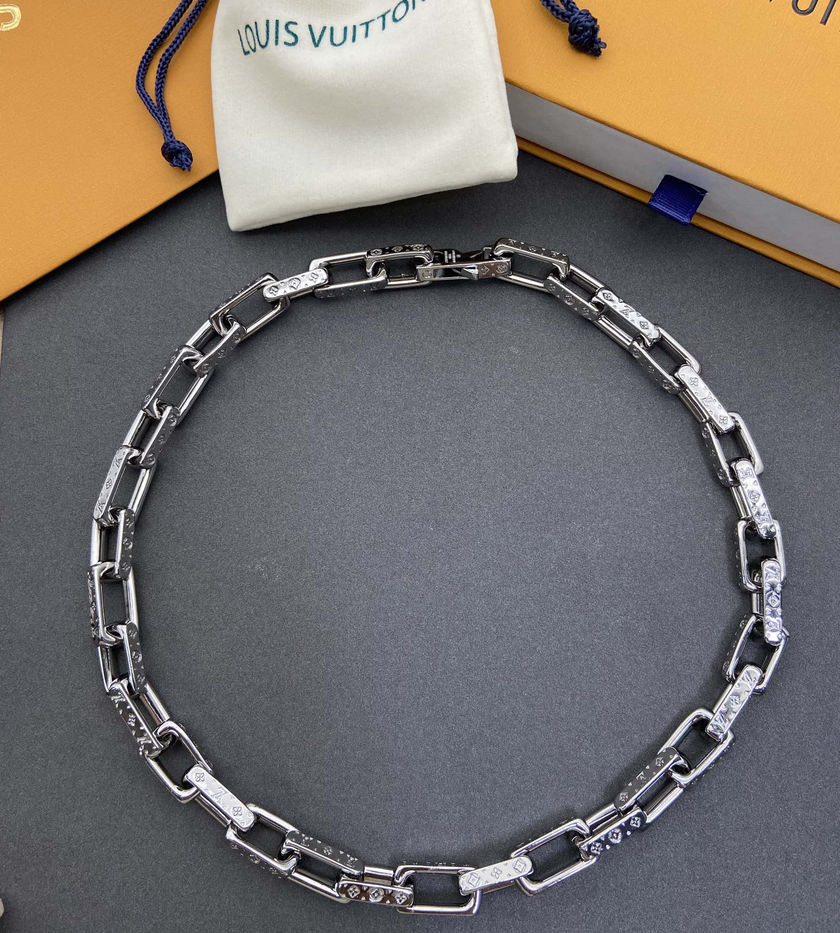 Louis Vuitton Monogram Men's Silver Necklace - Original Replica Club