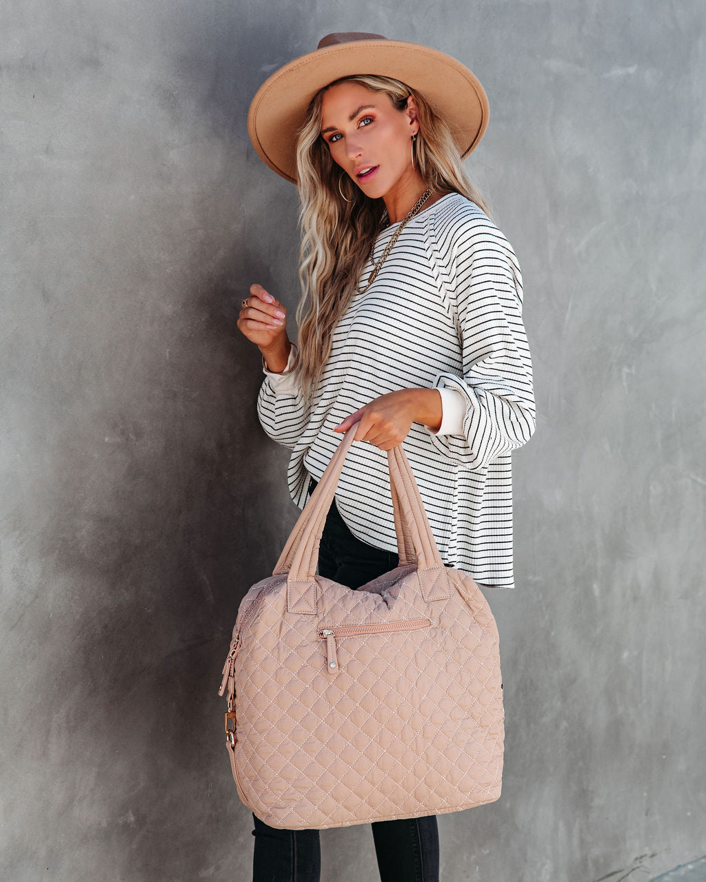 Wanderlust Quilted Weekender Bag - Nude - Se7enfashion