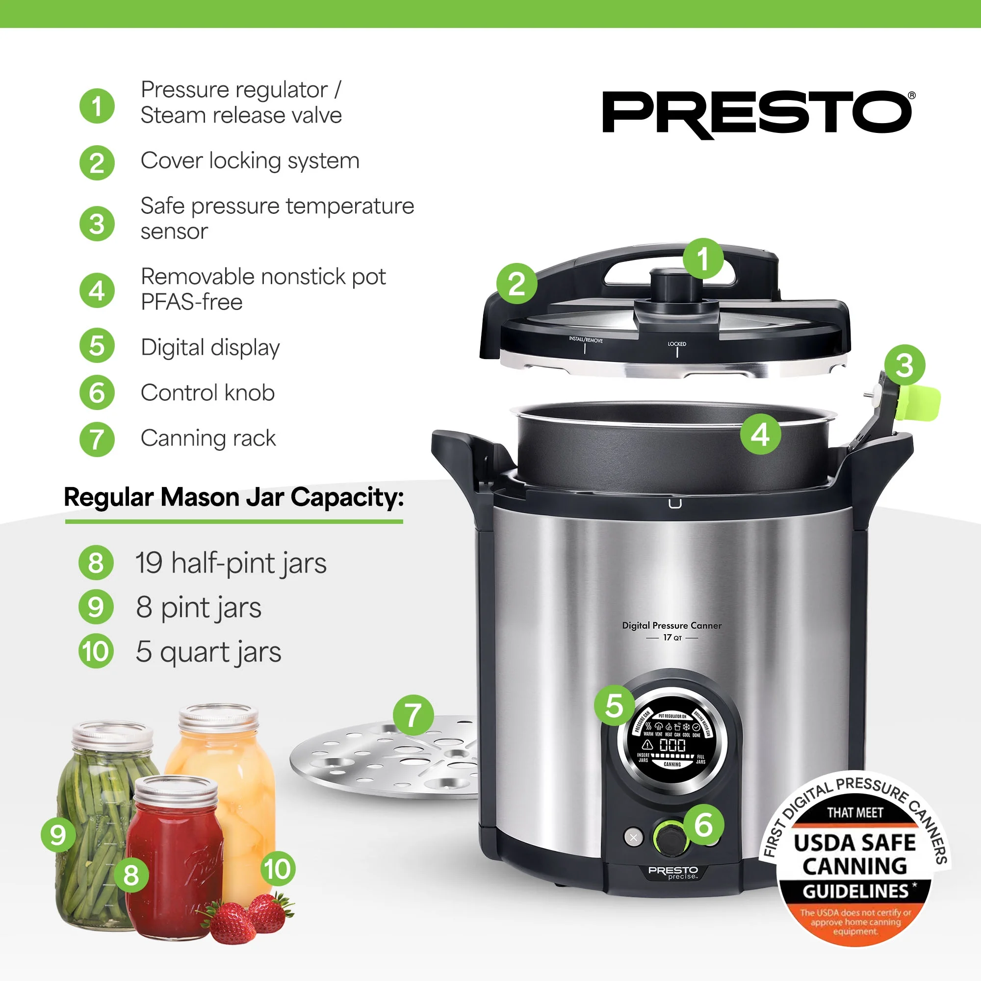 Presto Precise 02152 17 Qt Stainless Steel Electric Pressure Canner, Silver - Image 3