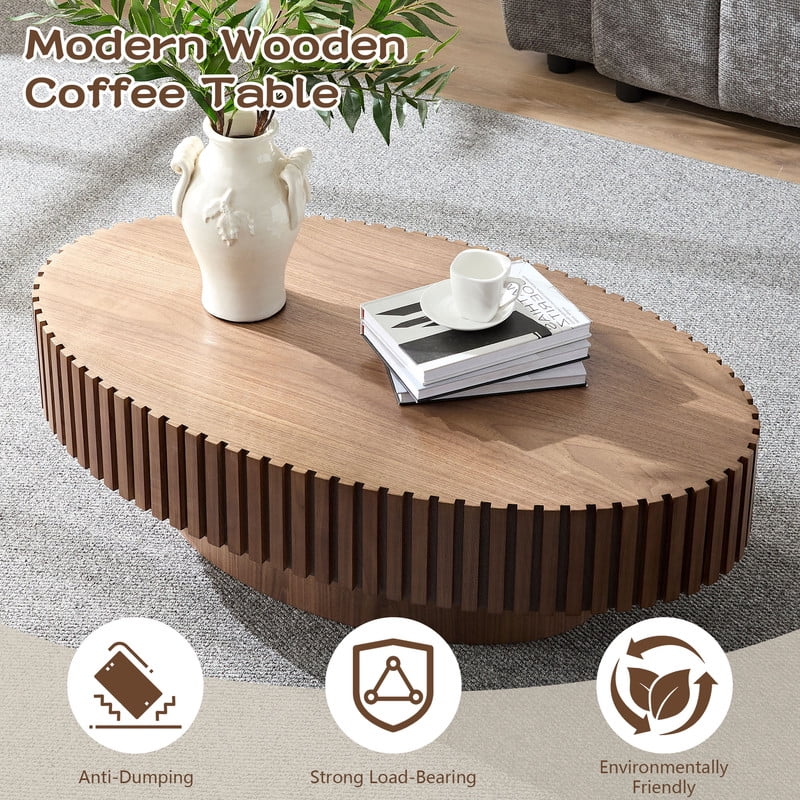 FFH 43.7 inch Oval Coffee Table for Living Room,Handcraft Rustic Corner Coffee Table Nature Wood Relief Sturdy Pedestal for Apartmen,Side Table Centre Table,Nature Wood - Image 80
