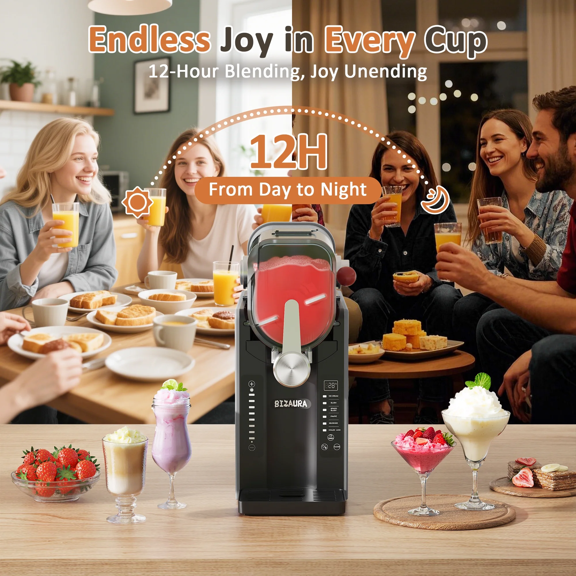 BIZAURA Slushie Machine, Slushy Machine for Home No Ice Need, Professional Frozen Drink Maker, 6 Presets for Milkshakes, Frapp-s, Slush, Ice Cream - Image 6