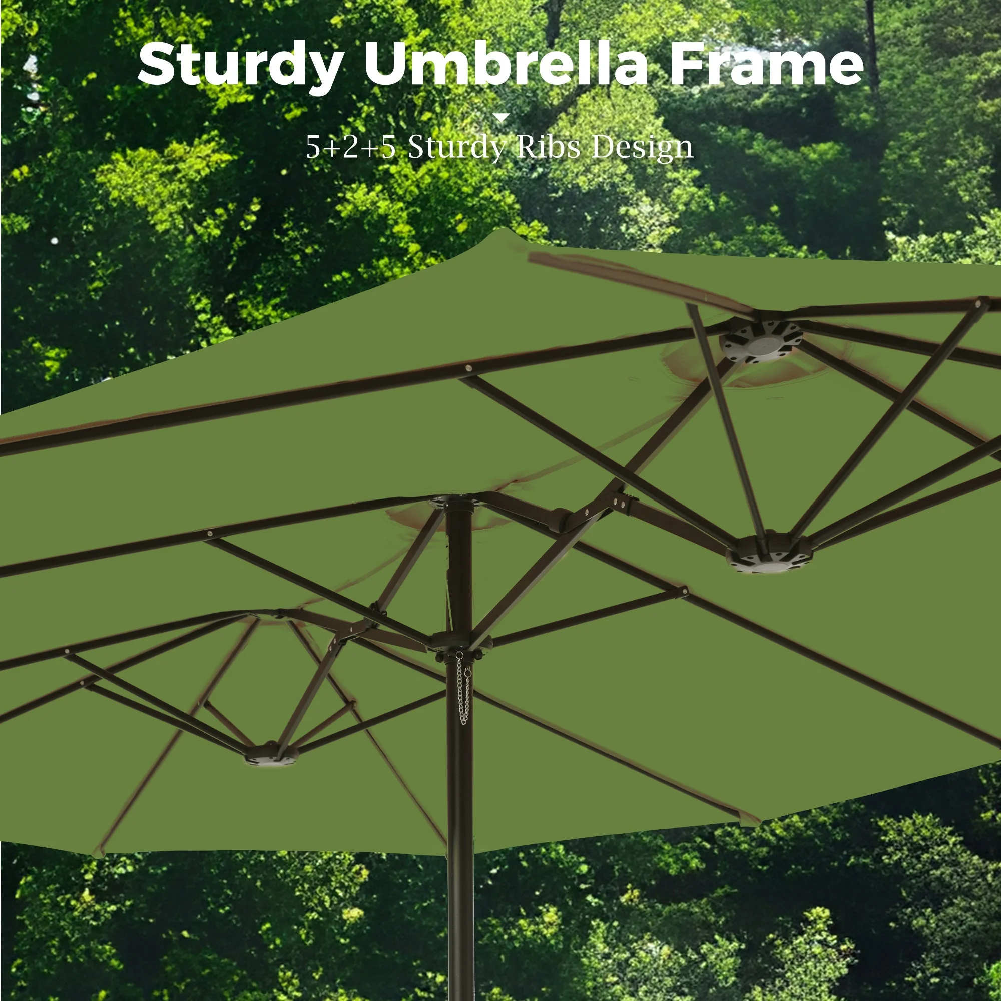 Alpha Joy 15ft Outdoor Patio Umbrella Extra-Large Double-Sided Garden Umbrella with Crank Handle and Base - Smoky Gray - Image 41