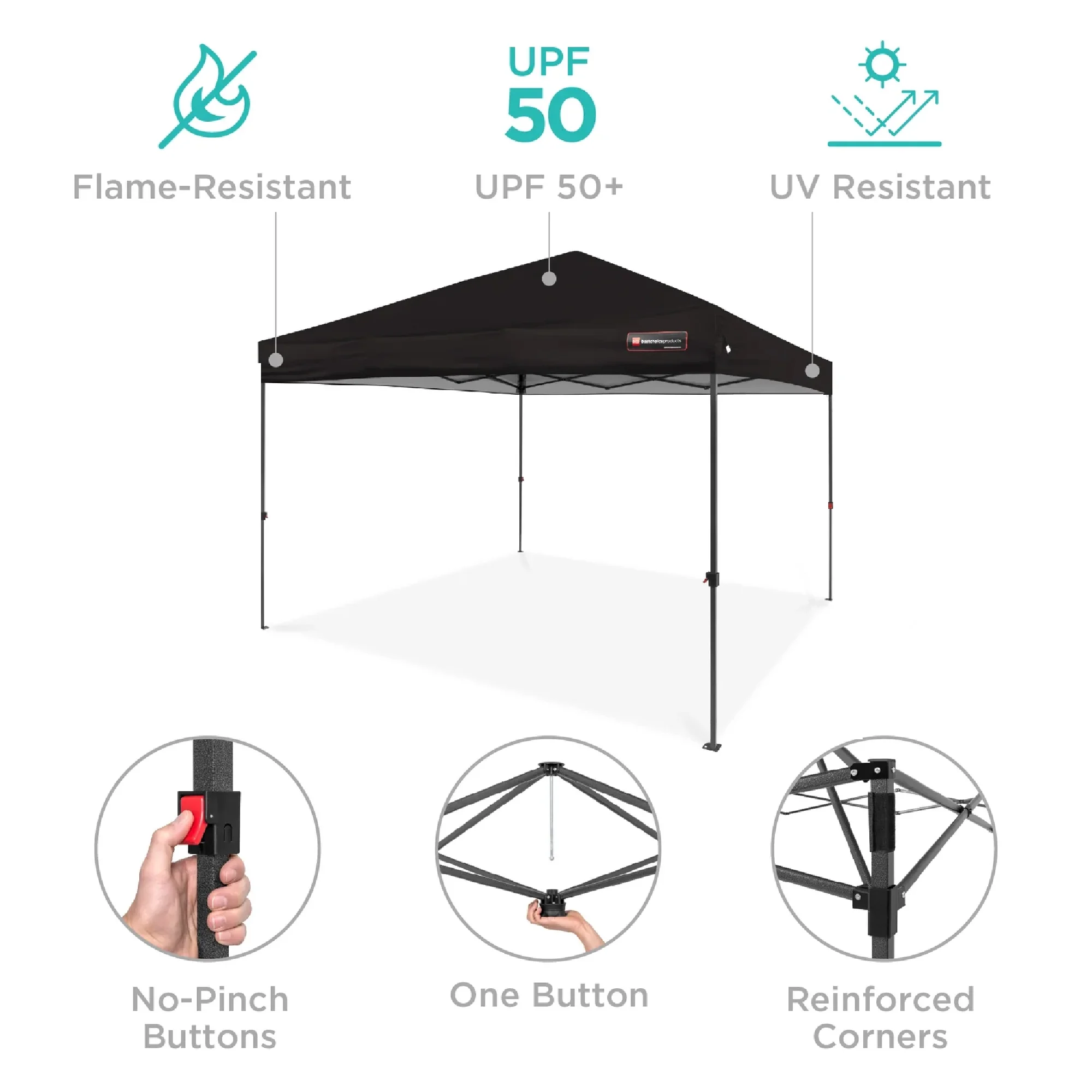 Best Choice Products 12x12ft Easy Setup Pop Up Canopy w/ 1-Button Setup, Wheeled Case, 4 Weight Bags - Navy Blue - Image 65